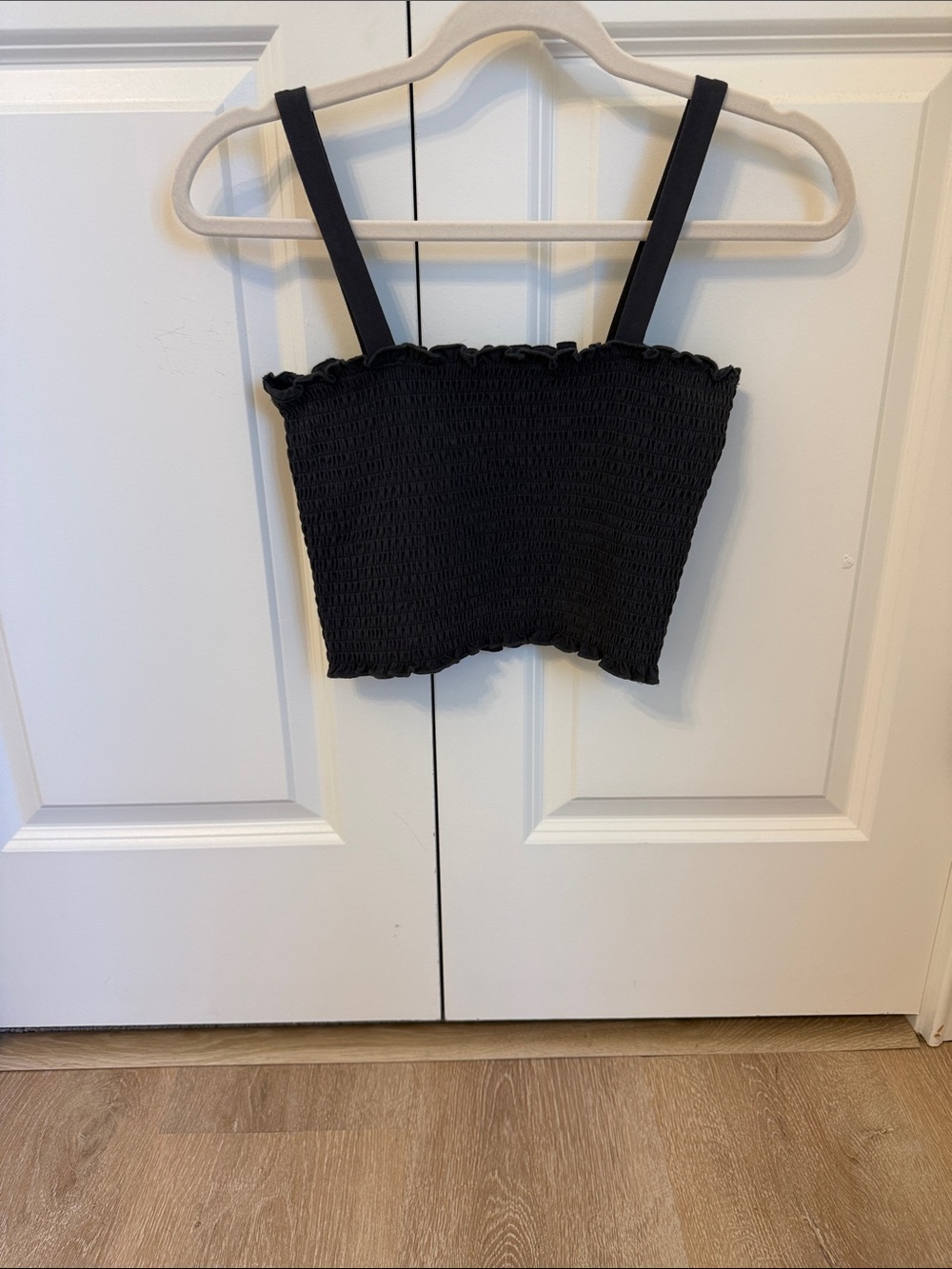 Double Zero Black Smocked Crop Top with Wide Straps